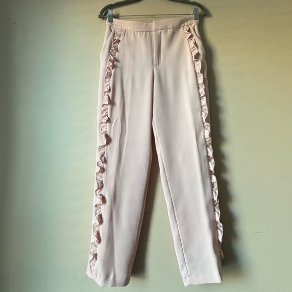Zara Sz S Blogger’s Favourite Pastel Pink Trousers With Ruffles EUC - Picture 1 of 14